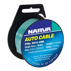 NARVA CABLE S/CORE 4MM 15A 4M GREEN
