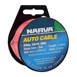 NARVA SINGLE CORE CABLE 6MM 50A 3M RED