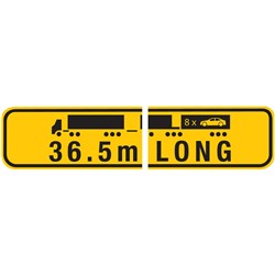 WA 36.5M LONG ROAD TRAIN B-DOUBLE WARNING SIGN - TWO PIECE - ALUMINIUM